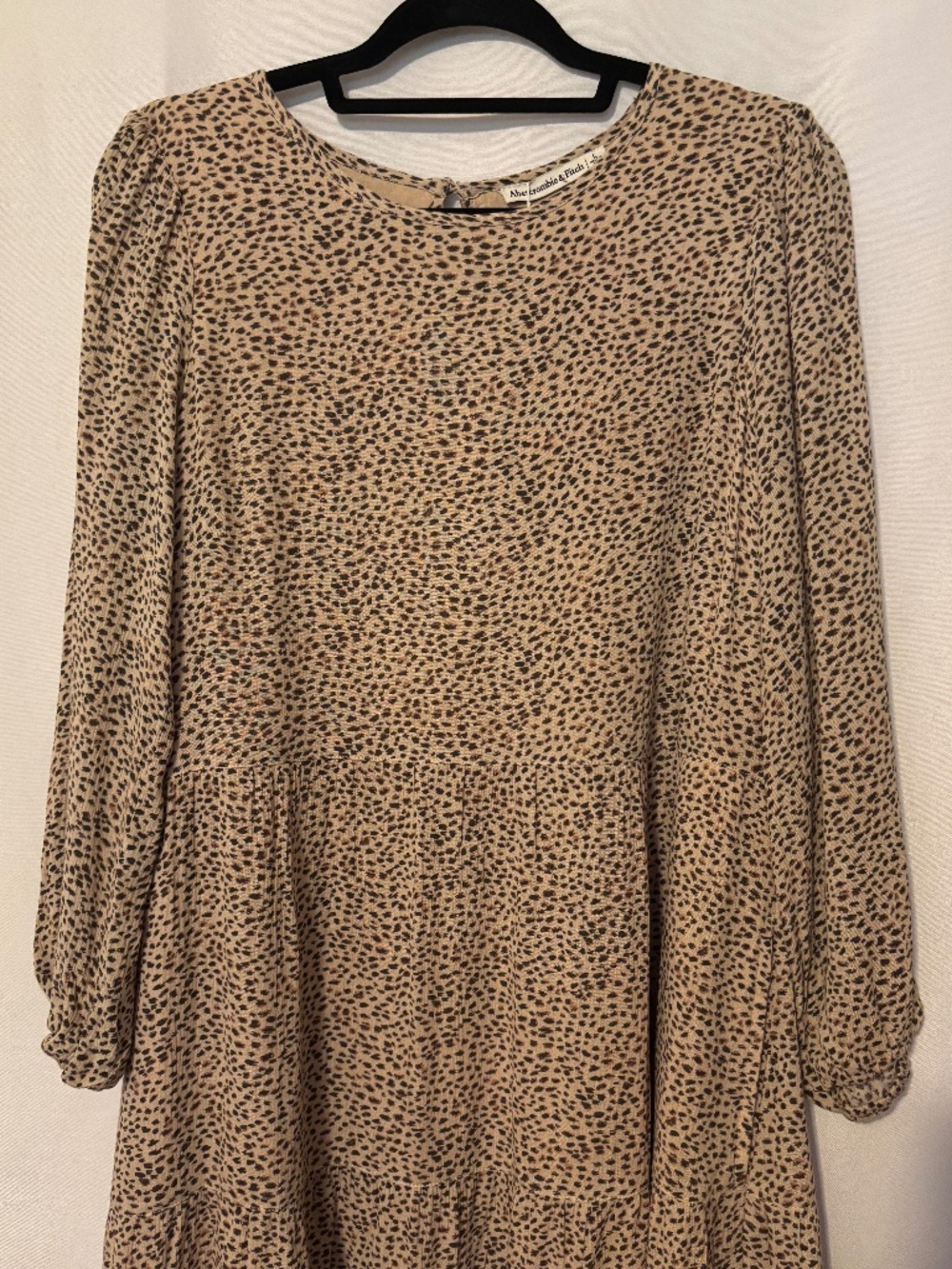 Boho Leopard Print Tiered Mini Dress Long Sleeve Balloon Sleeve  Size L
